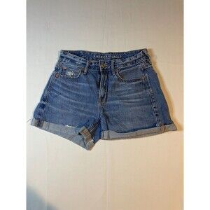 American Eagle Tomgirl Jean Shorts Womens Size 00‎ Blue Denim Distressed Cuffed